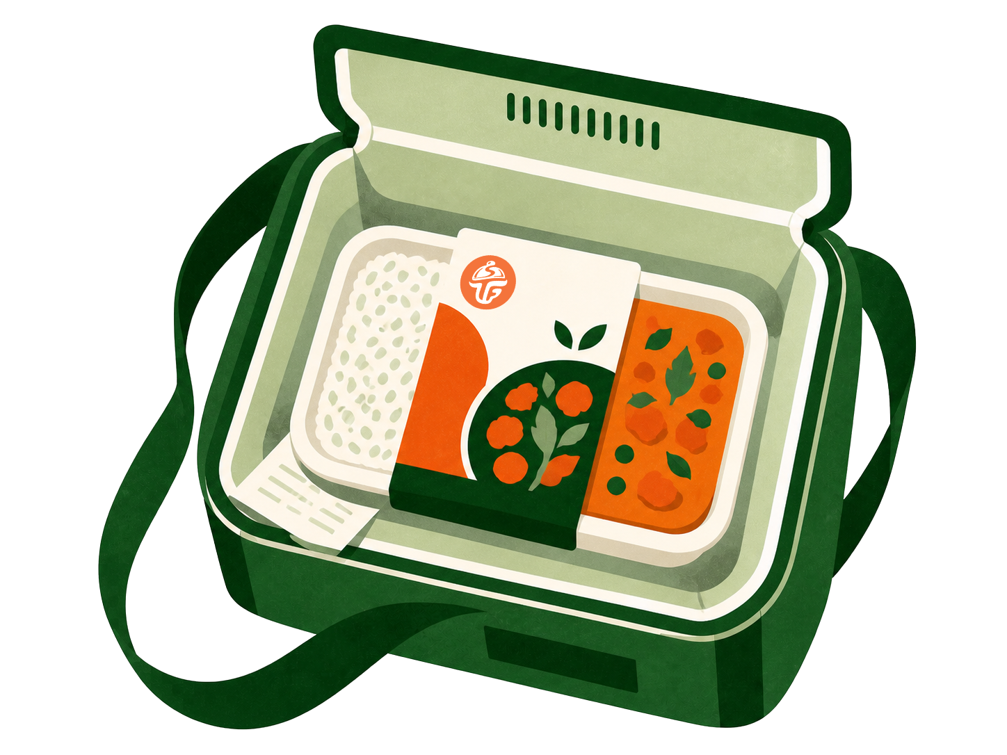 Tastie Foods vegetarian meal packed inside an insulated delivery bag